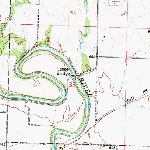 Topographic Map of Leeper Bridge, KS