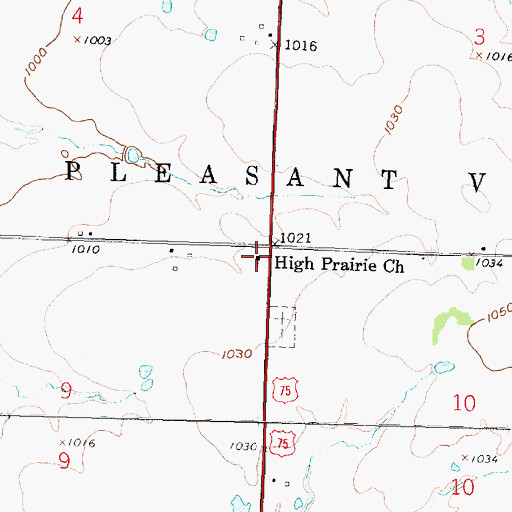 Topographic Map of High Prairie United Methodist Church, KS