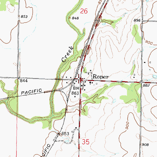Topographic Map of Roper, KS