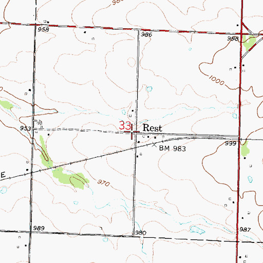 Topographic Map of Rest, KS