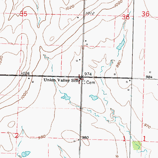Topographic Map of Union Valley School, KS