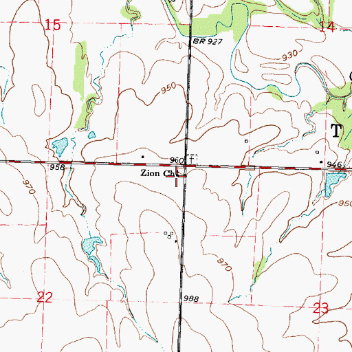 Topographic Map of Zion Church, KS