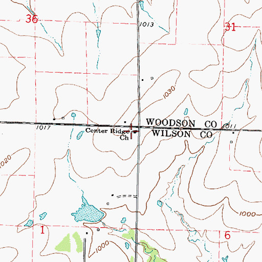 Topographic Map of Center Ridge Church, KS