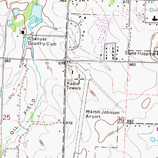 Topographic Map of Chanute Martin Johnson Airport, KS