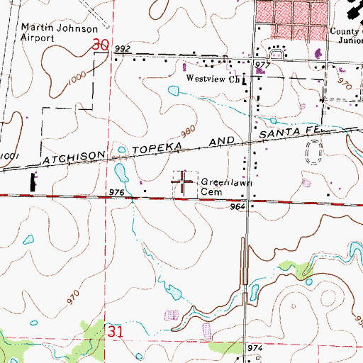 Topographic Map of Greenlawn Cemetery, KS