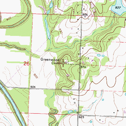 Topographic Map of Greenwood Cemetery, KS
