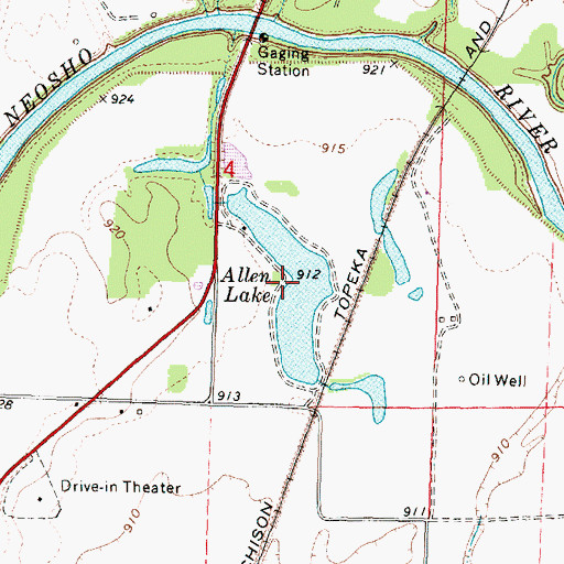 Topographic Map of Allen Lake, KS