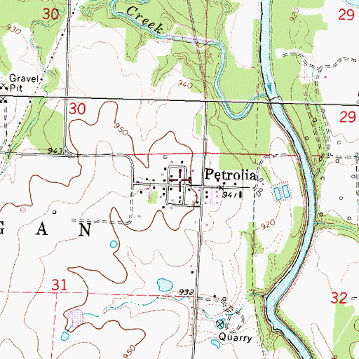 Topographic Map of Petrolia, KS