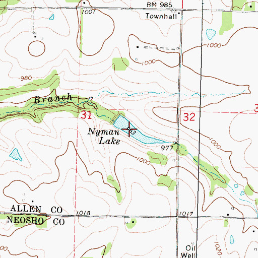 Topographic Map of Nyman Lake, KS