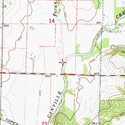 Topographic Map of Pecan Creek, KS
