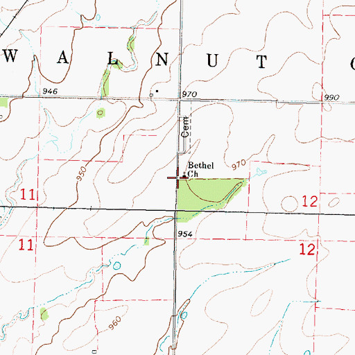 Topographic Map of Bethel Church, KS