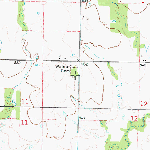 Topographic Map of Walnut Cemetery, KS