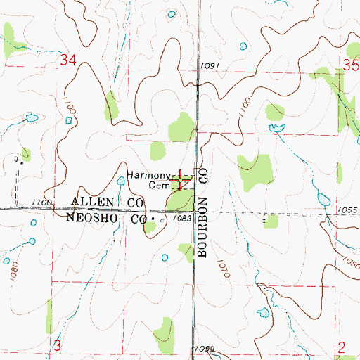 Topographic Map of Harmony Cemetery, KS