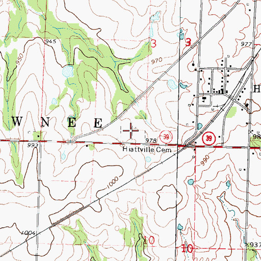 Topographic Map of Hiattville Cemetery, KS