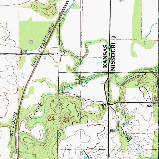 Topographic Map of Cox Creek, KS