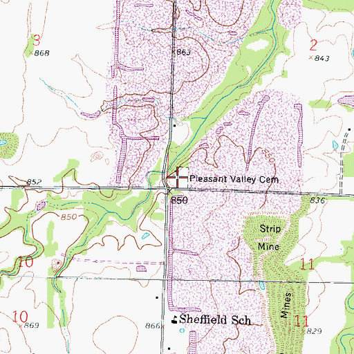 Topographic Map of Pleasant Valley Sheffield Cemetery, KS