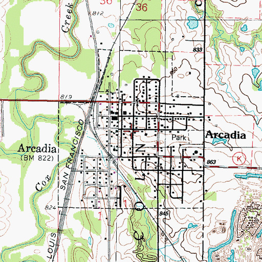 Topographic Map of Arcadia, KS