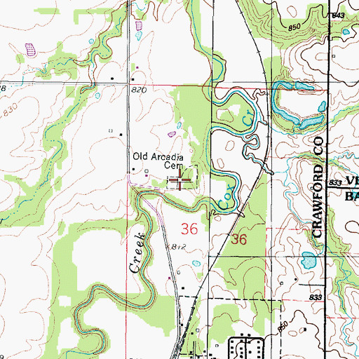 Topographic Map of Old Arcadia Cemetery, KS