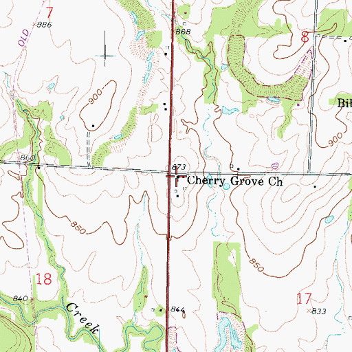 Topographic Map of Cherry Grove Baptist Church, KS