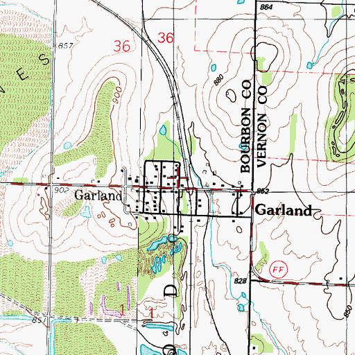 Topographic Map of Garland, KS