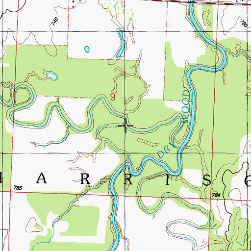 Topographic Map of West Fork Dry Wood Creek, MO