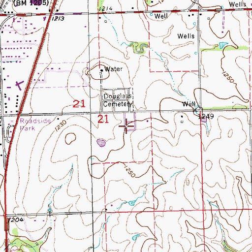 Topographic Map of Douglass Cemetery, KS