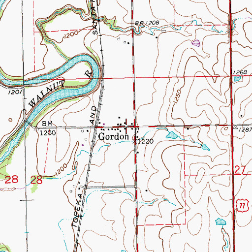Topographic Map of Gordon, KS
