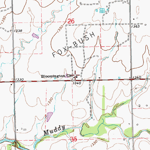 Topographic Map of Bloomington Church, KS