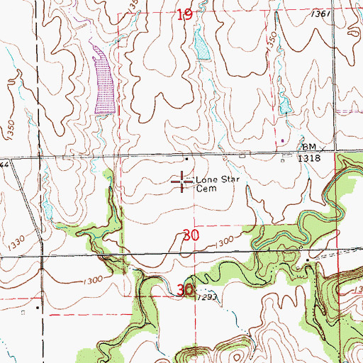 Topographic Map of Lone Star Cemetery, KS