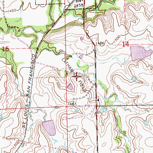 Topographic Map of Latham Oil Field, KS