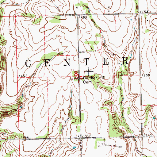 Topographic Map of Bunker Hill Cemetery, KS