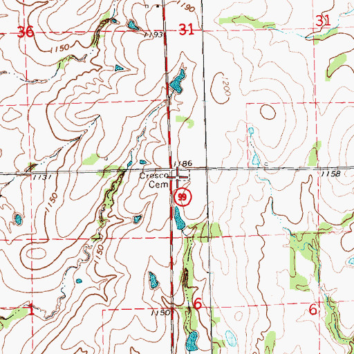 Topographic Map of Cresco Cemetery, KS