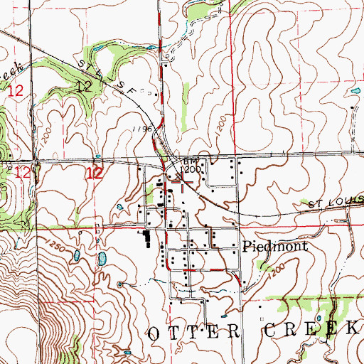 Topographic Map of Piedmont, KS