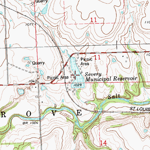 Topographic Map of Severy Municipal Reservoir, KS