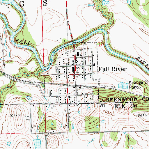 Topographic Map of Fall River, KS