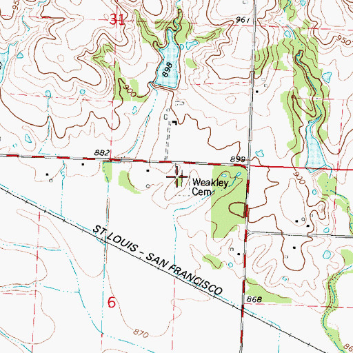 Topographic Map of Weakley Cemetery, KS