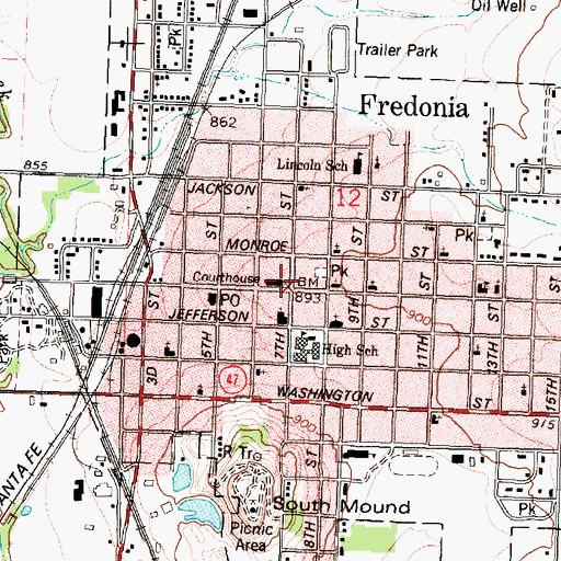 Topographic Map of Fredonia, KS