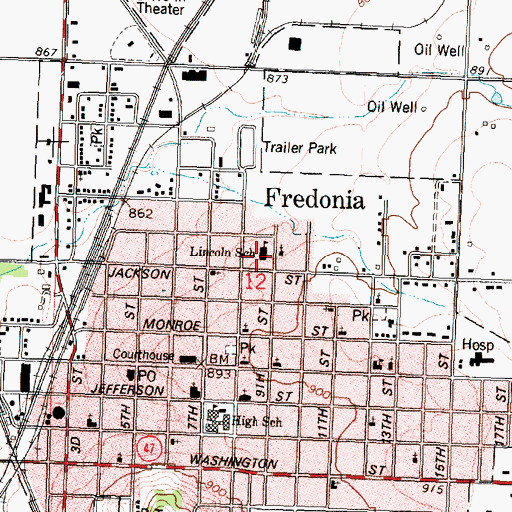 Topographic Map of Lincoln Elementary School, KS