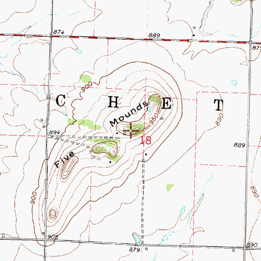 Topographic Map of Five Mounds, KS