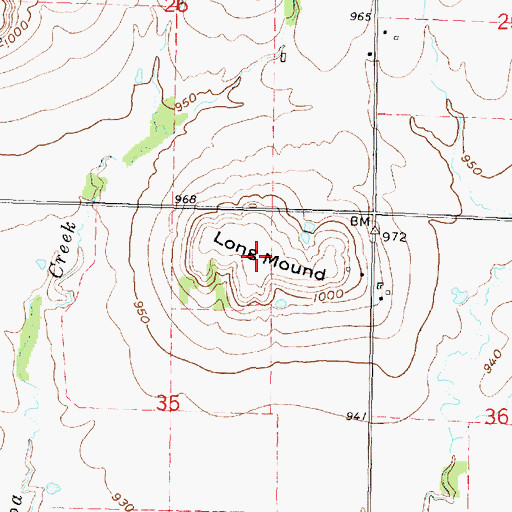 Topographic Map of Long Mound, KS
