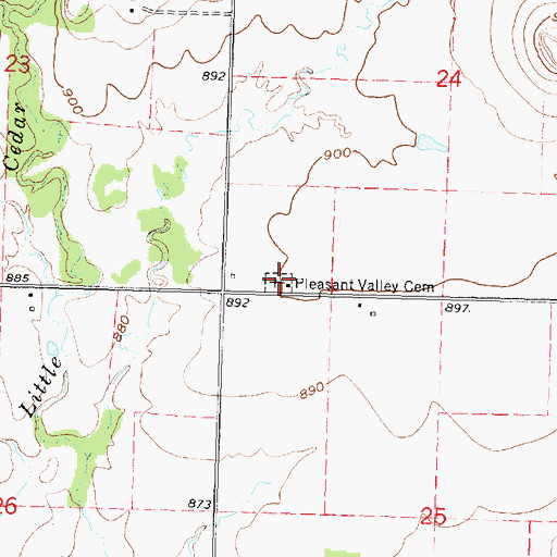 Topographic Map of Pleasant Valley Cemetery, KS