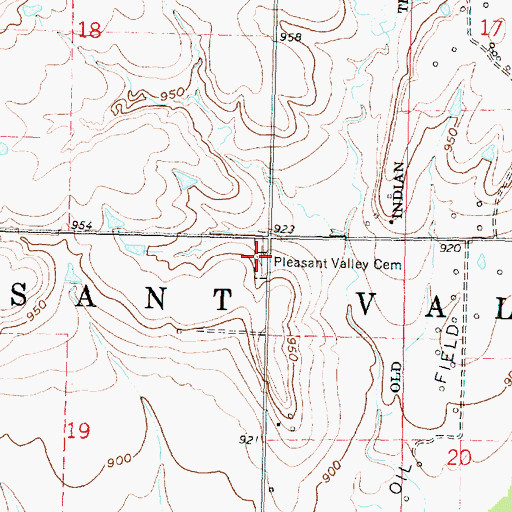 Topographic Map of Pleasant Valley Cemetery, KS