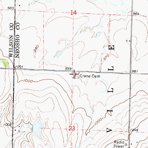 Topographic Map of Crane Cemetery, KS