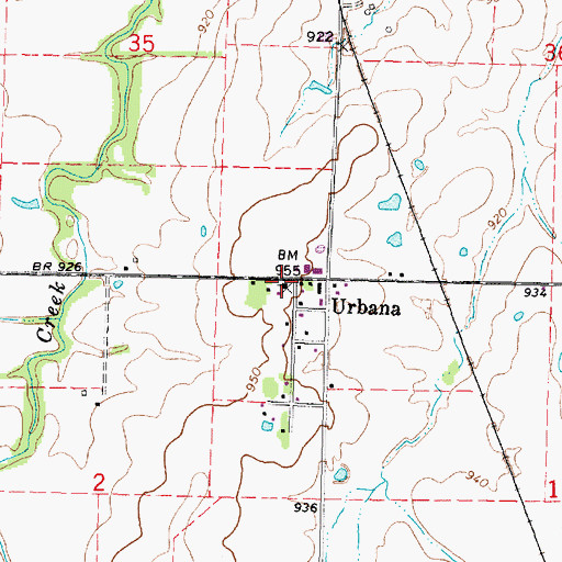Topographic Map of Urbana, KS