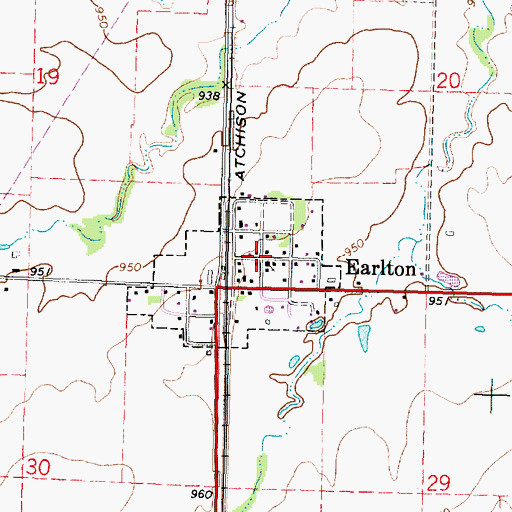 Topographic Map of Earlton, KS