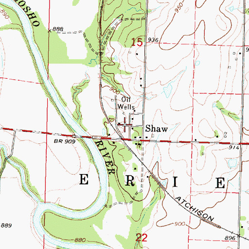 Topographic Map of Shaw, KS