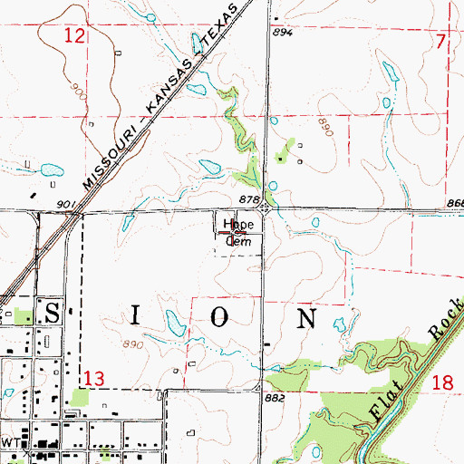 Topographic Map of Hope Cemetery, KS