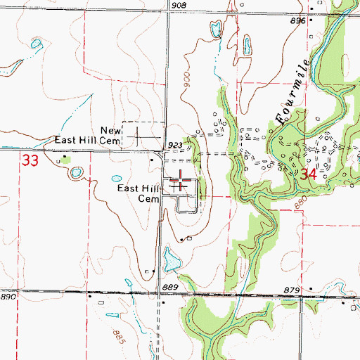 Topographic Map of East Hill Cemetery, KS
