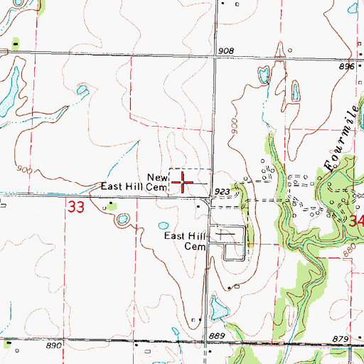 Topographic Map of New East Hill Cemetery, KS