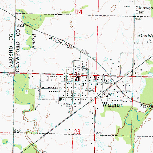 Topographic Map of Walnut, KS